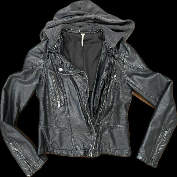 Free People Jackets & Blazers - Black Free People Hooded Cropped Leather Jacket Women's Size XS